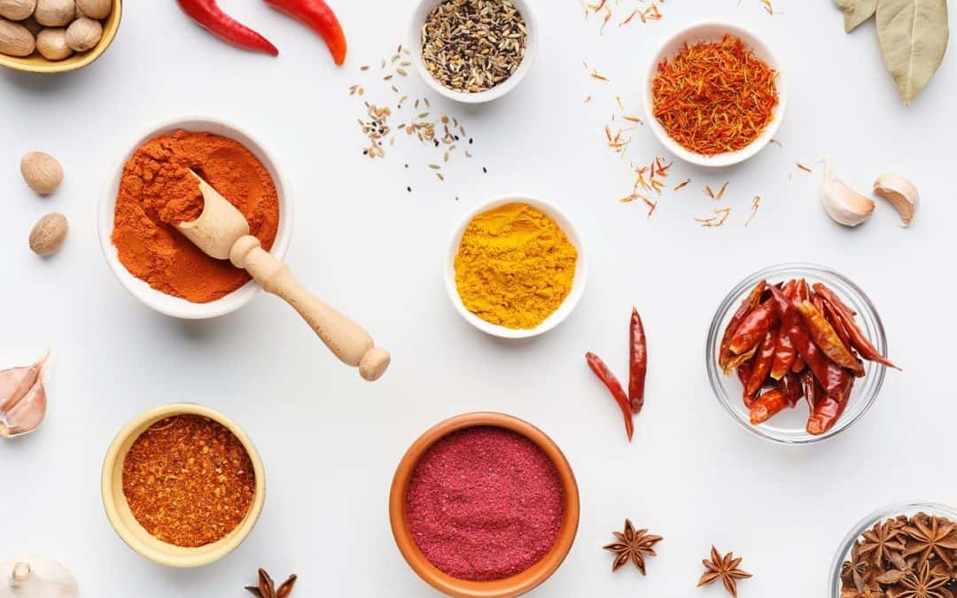 different healthly spices on a table