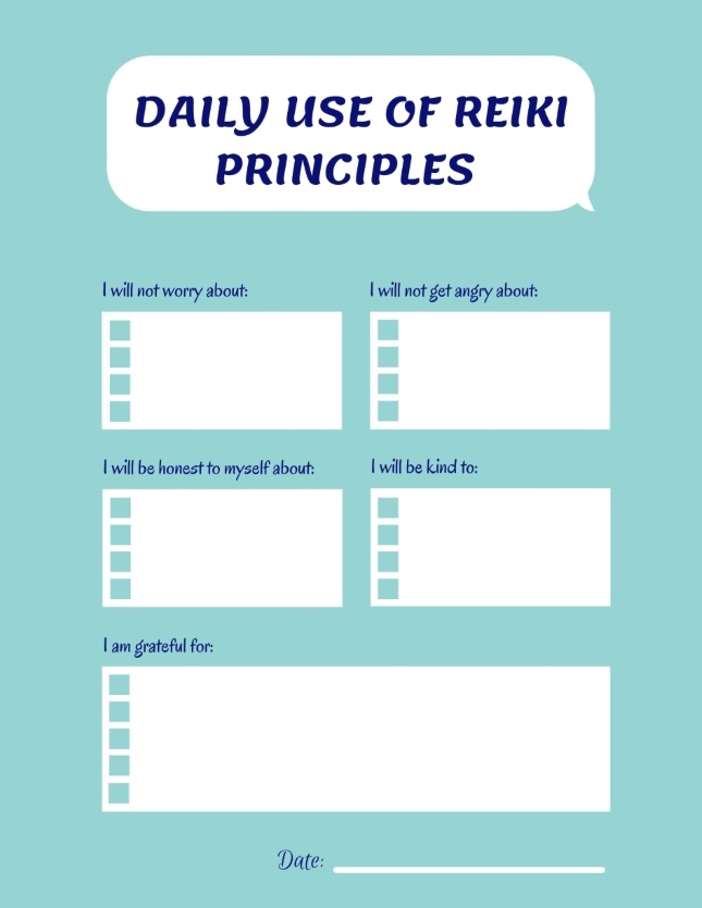 Reiki principles worksheet