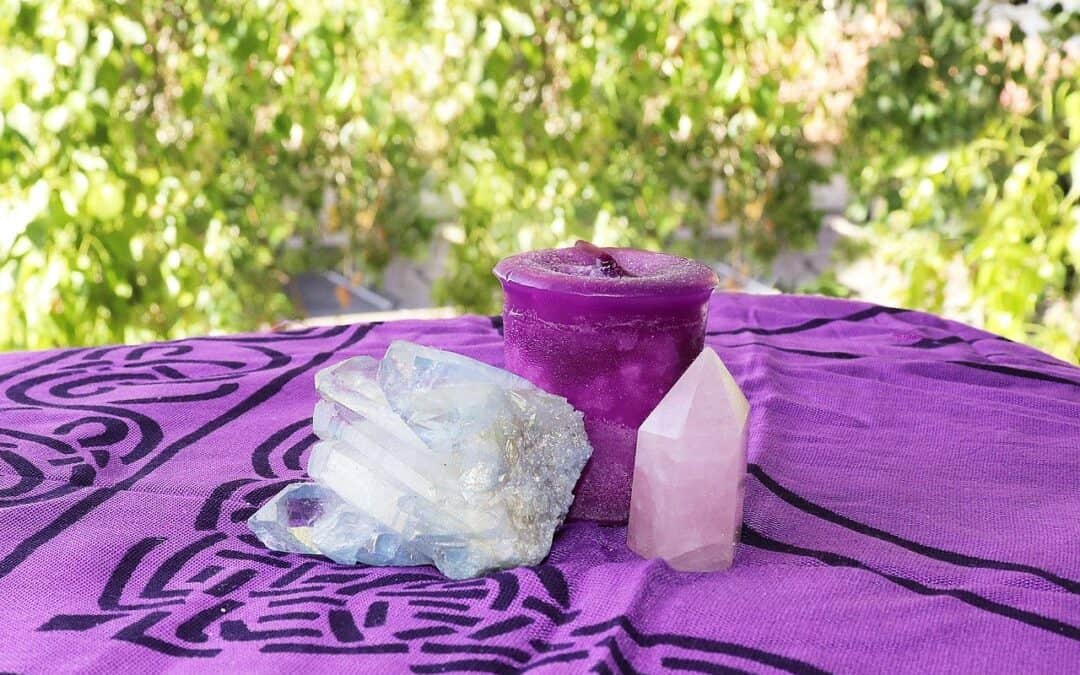 crystals and candles to enhance meditating